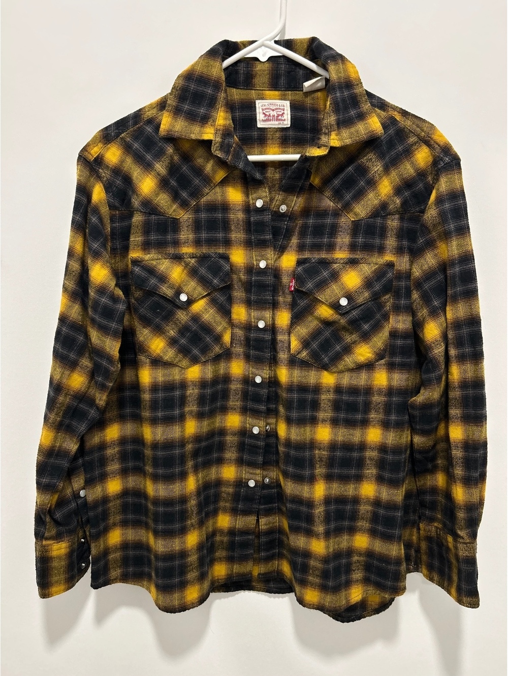 Levi's Yellow and Black Plaid Flannel Shirt XS